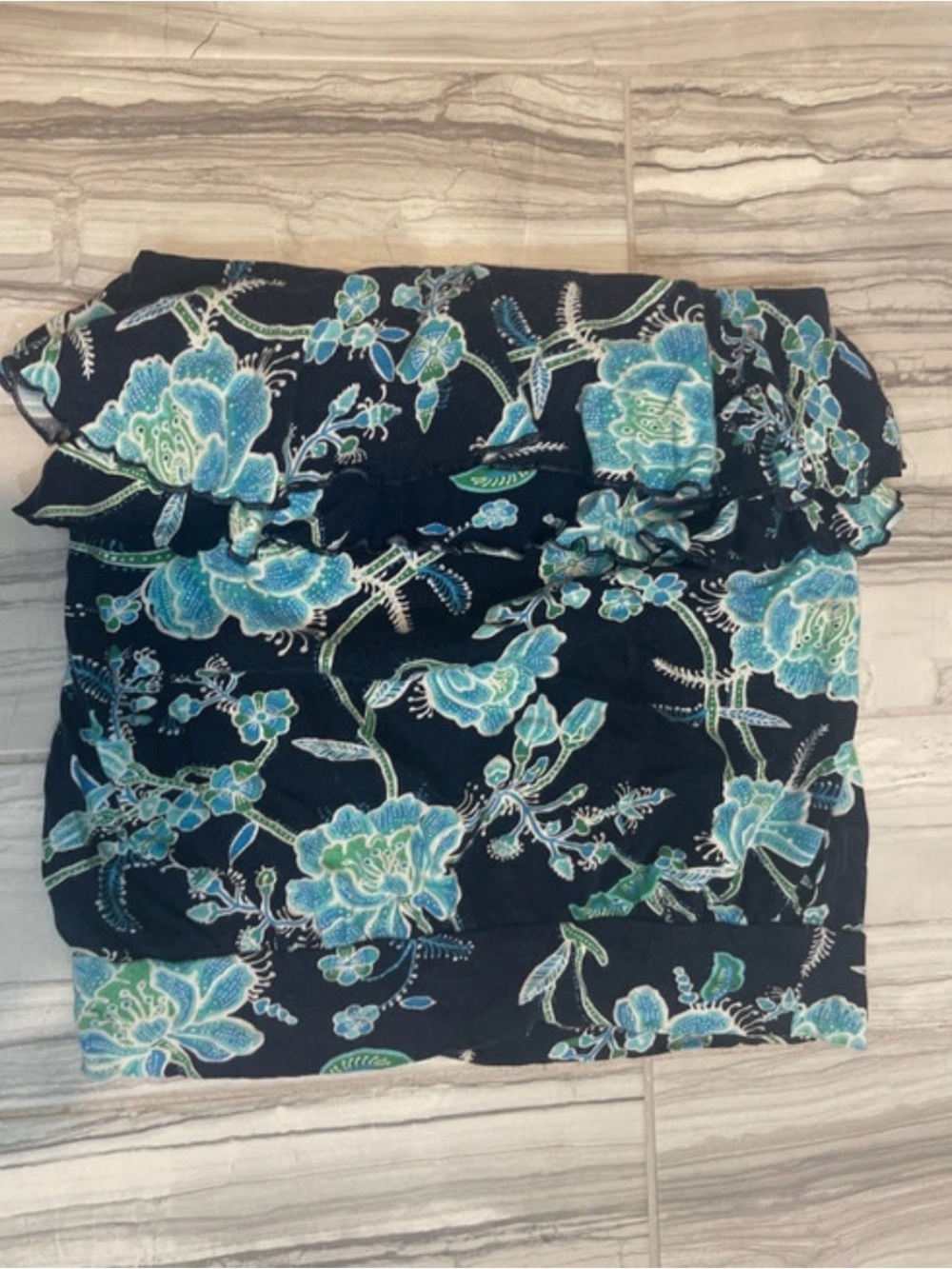 Y2K Express Floral Tube Top XS Strapless Black Blue Boho Fairy Grunge 2000s